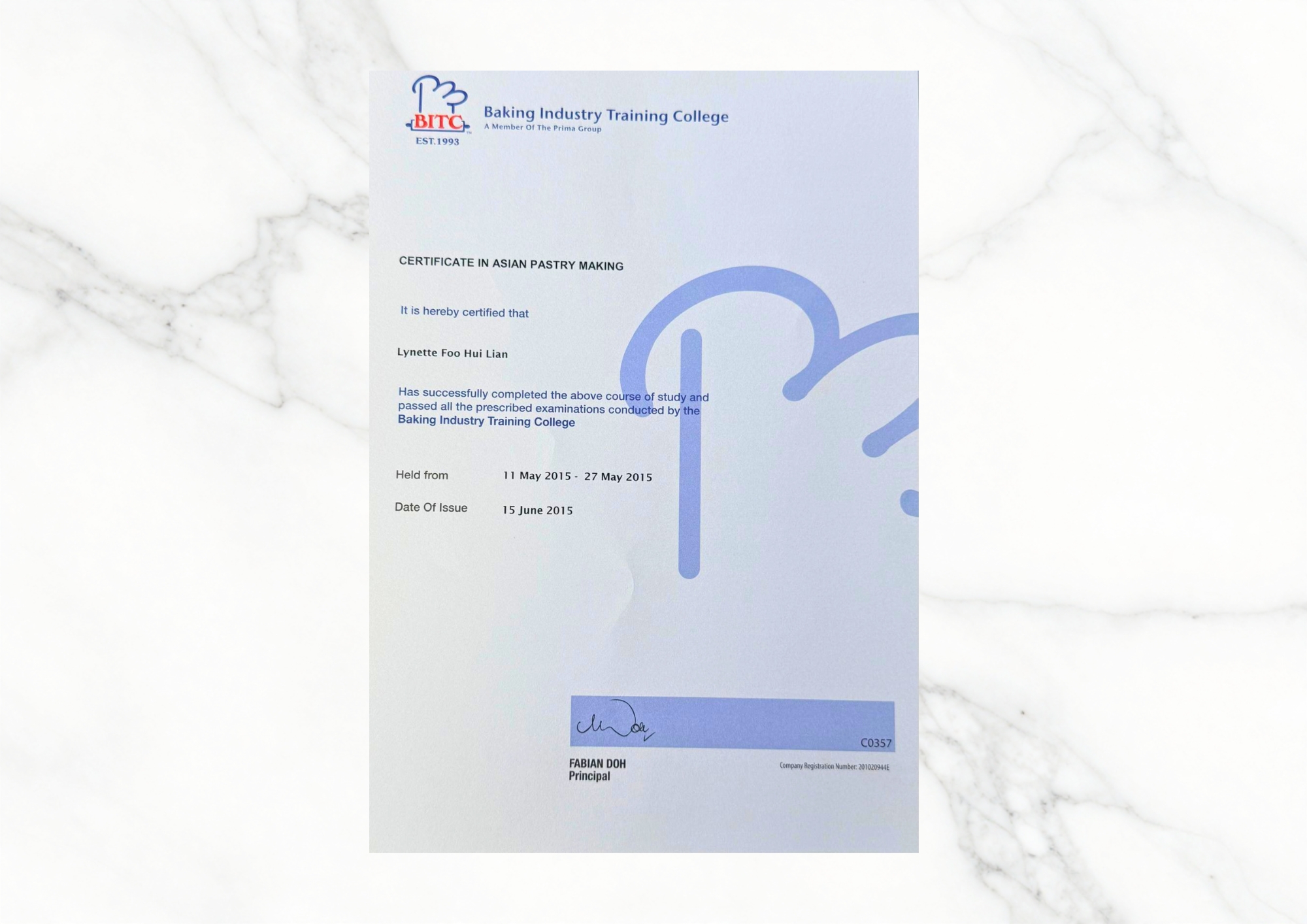 Certificate - BITC - Asian Pastry