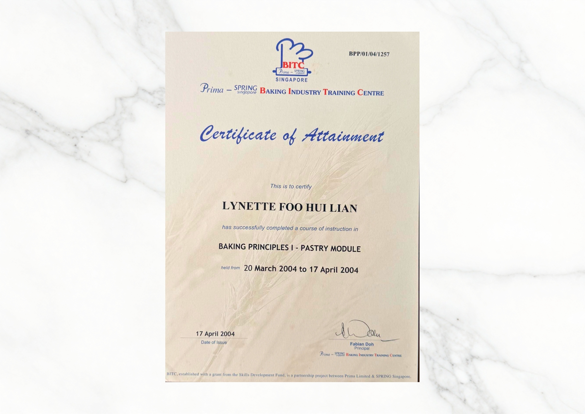 Certificate - BITC - Pastry