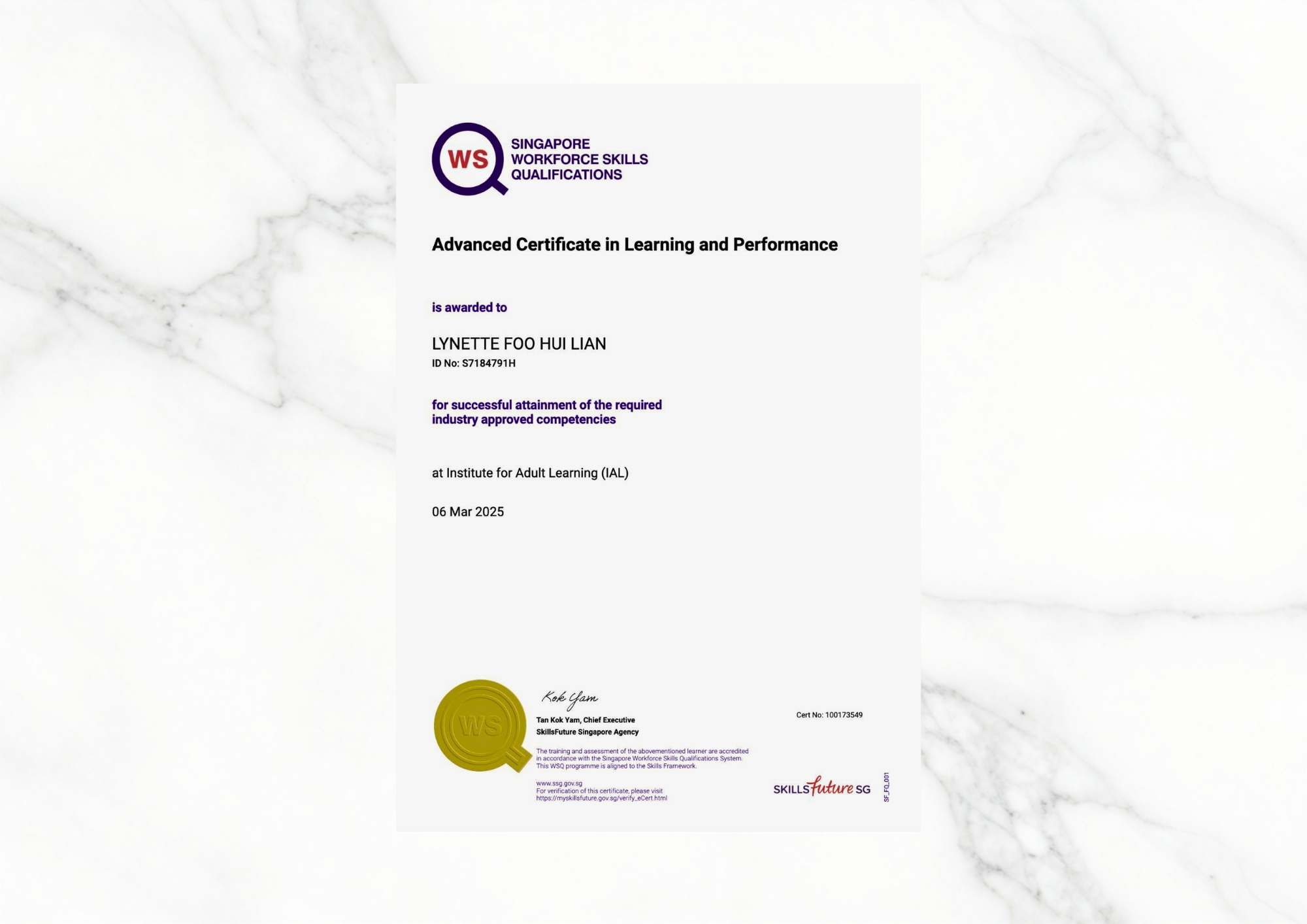 Certificate - WSQ - Advanced Certificate in Learning and Performance (ACLP)