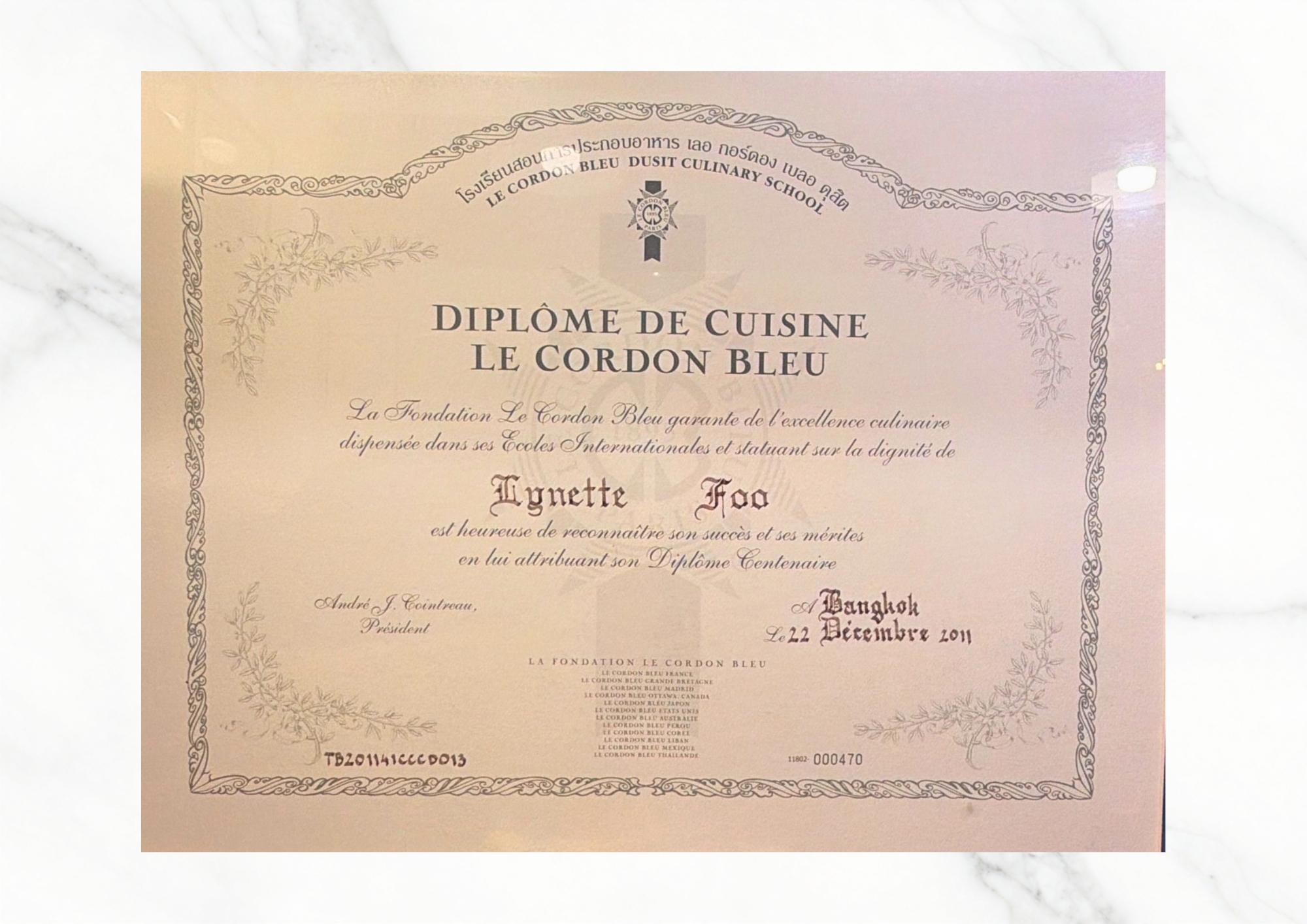 Certificate - Le Cordon Bleu - Diplome de Cuisine